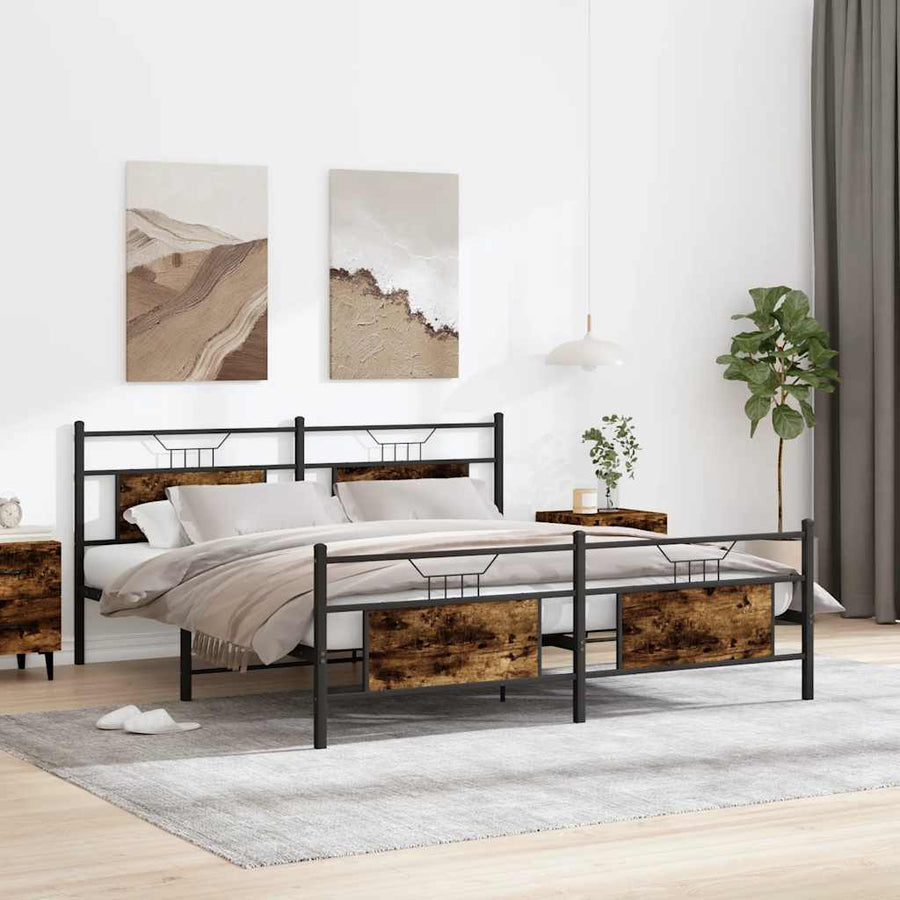 Bedframe zonder matras metaal gerookt eikenkleurig 183x213 cm