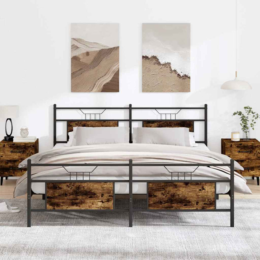 Bedframe zonder matras metaal gerookt eikenkleurig 183x213 cm