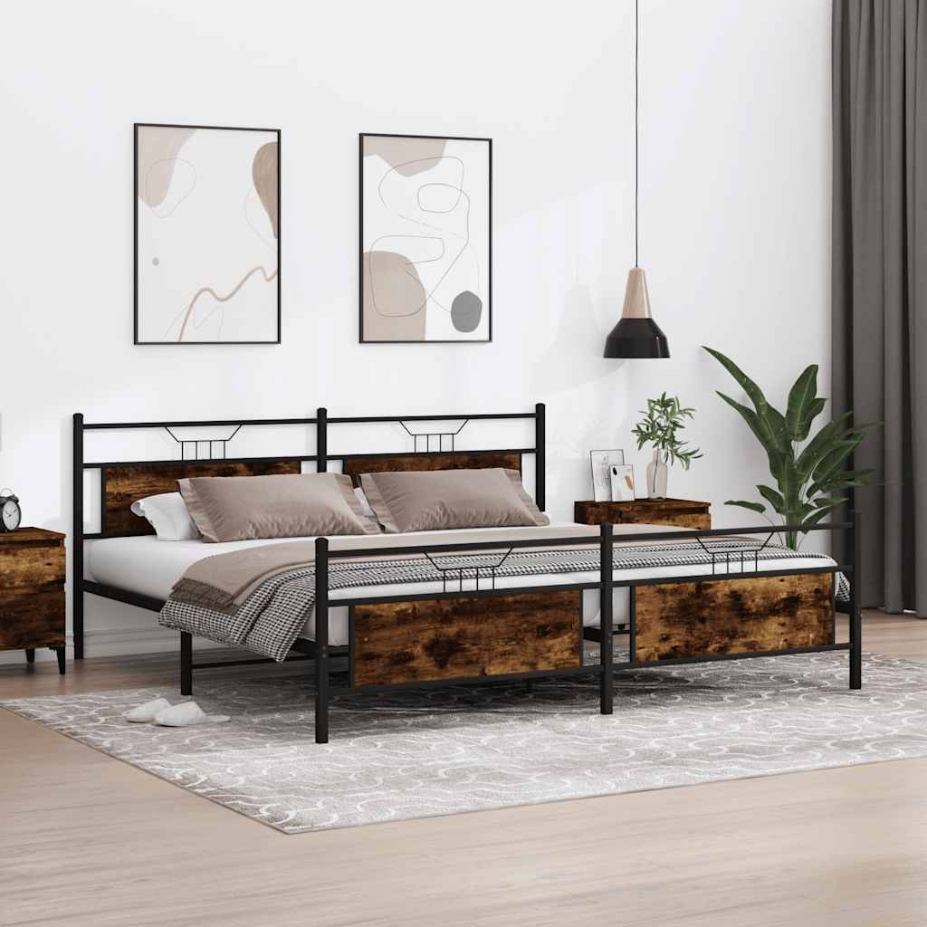 Bedframe zonder matras metaal gerookt eikenkleurig 193x203 cm