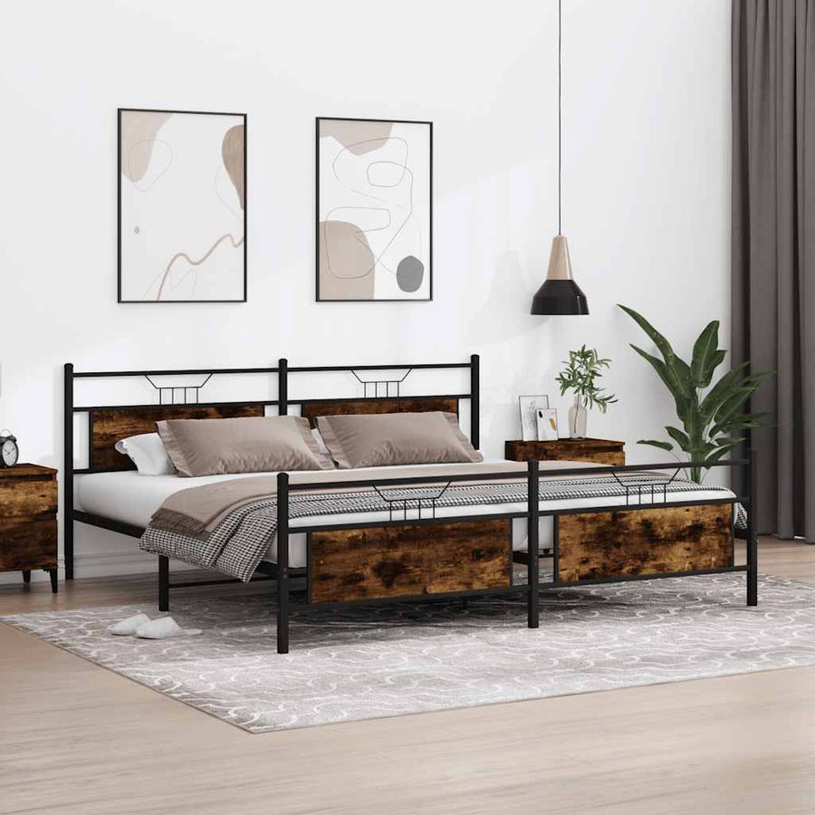 Bedframe zonder matras metaal gerookt eikenkleurig 193x203 cm