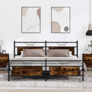 Bedframe 193x203 cm metaal gerookt eiken