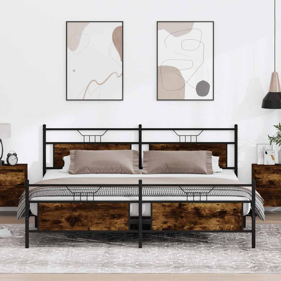 Bedframe zonder matras metaal gerookt eikenkleurig 193x203 cm