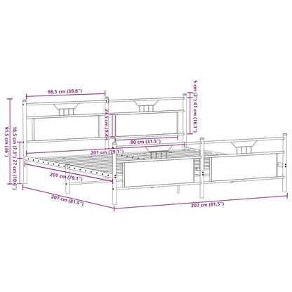Bedframe zonder matras metaal gerookt eikenkleurig 200x200 cm
