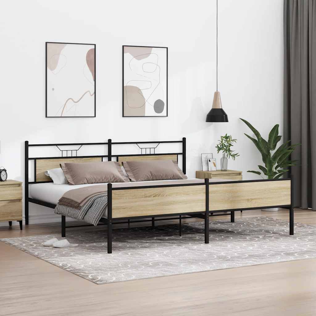 Bedframe zonder matras metaal sonoma eikenkleurig 193x203 cm