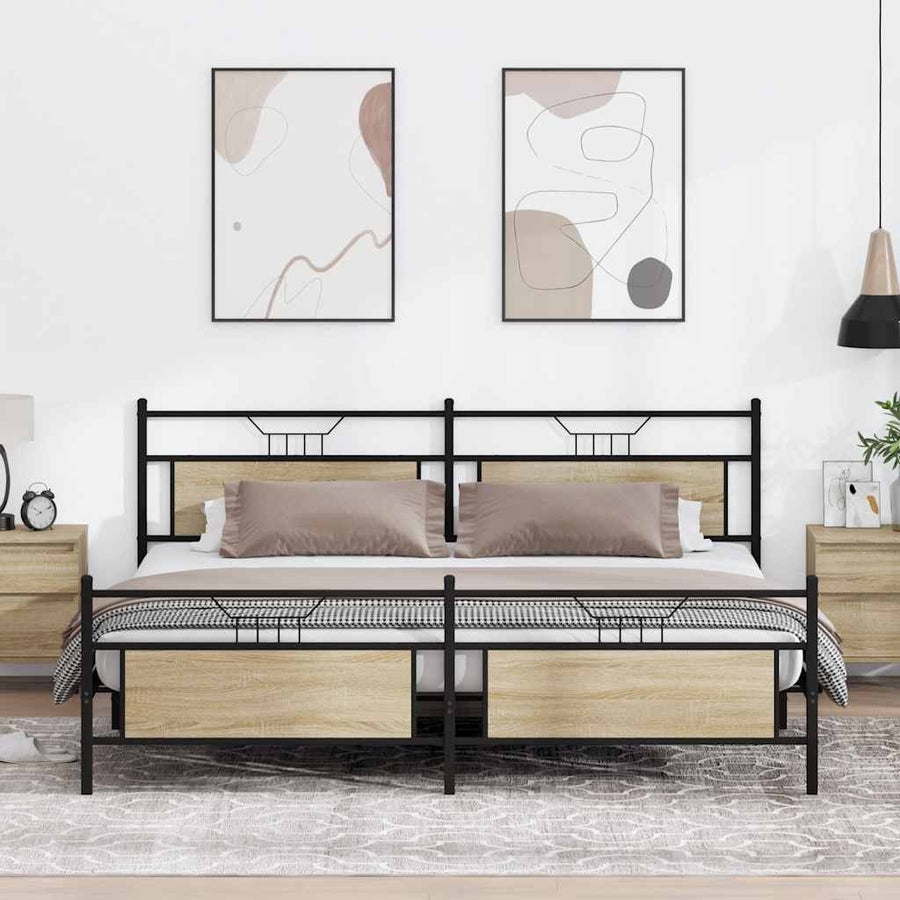 Bedframe zonder matras metaal sonoma eikenkleurig 193x203 cm