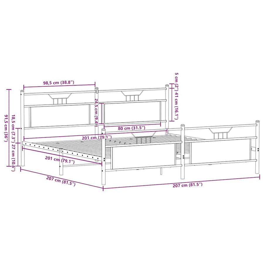 Bedframe zonder matras metaal sonoma eikenkleur 200x200 cm