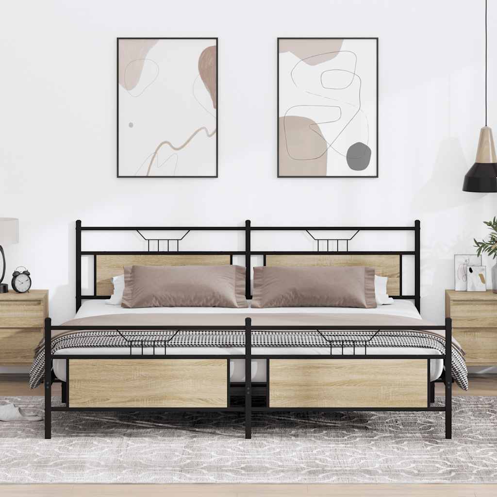 Bedframe zonder matras metaal sonoma eikenkleur 200x200 cm
