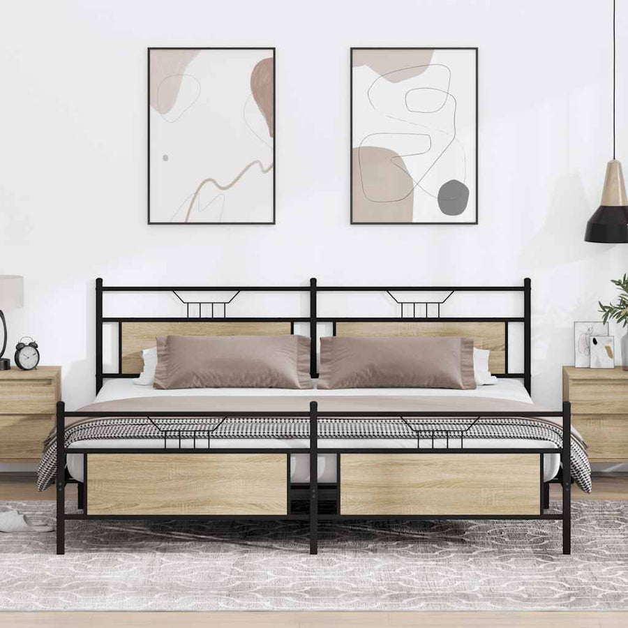 Bedframe zonder matras metaal sonoma eikenkleur 200x200 cm