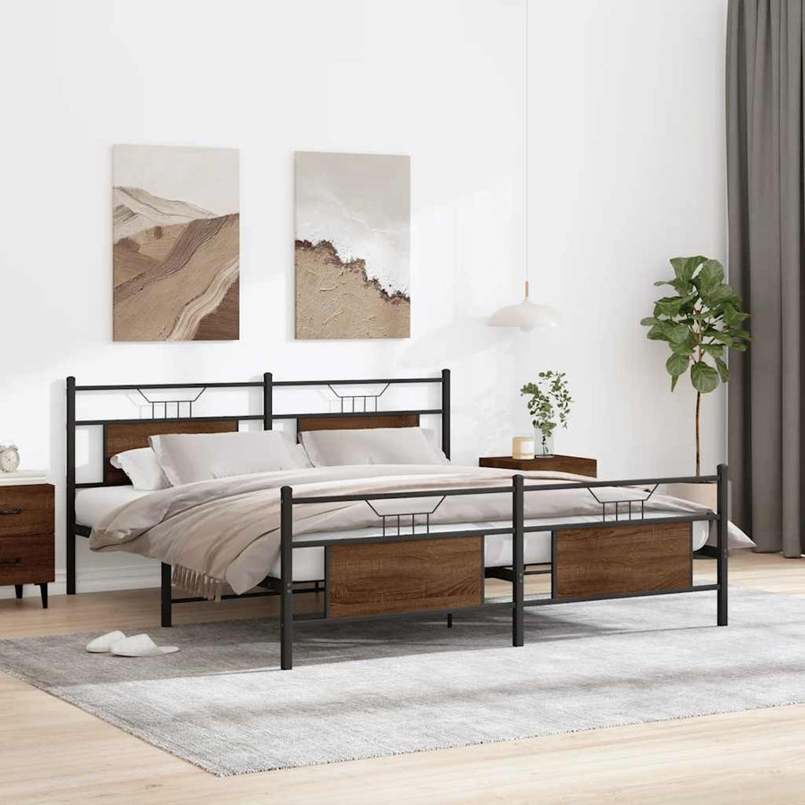 Bedframe zonder matras metaal bruin eikenkleurig 160x200 cm