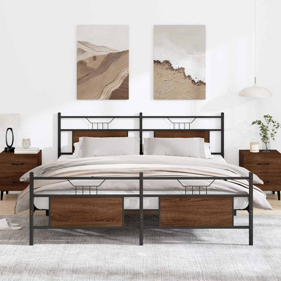 Bedframe zonder matras metaal bruin eikenkleur 183x213 cm