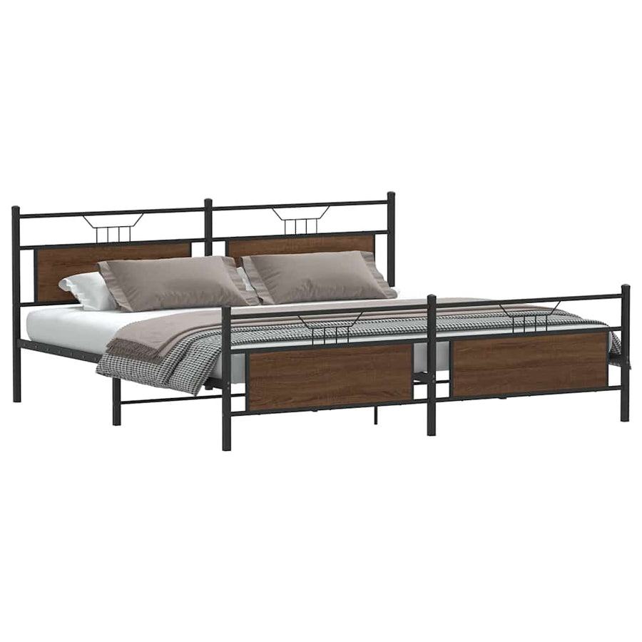 Bedframe zonder matras metaal bruin eikenkleur 193x203 cm