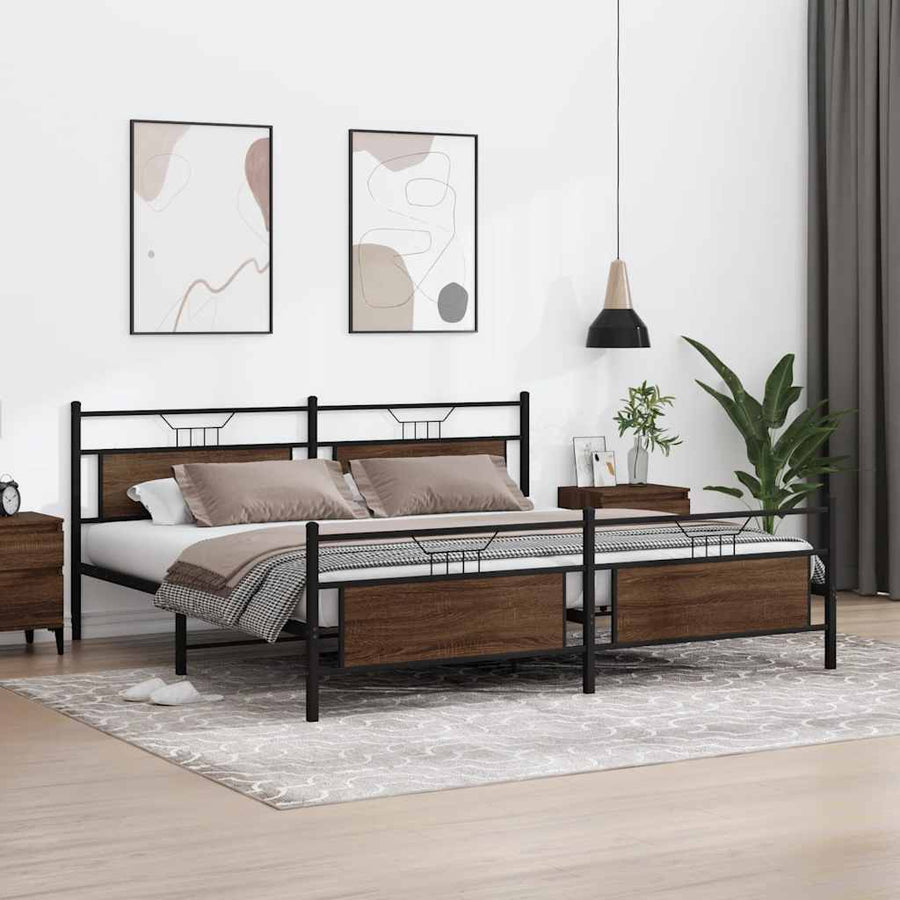 Bedframe zonder matras metaal bruin eikenkleur 193x203 cm