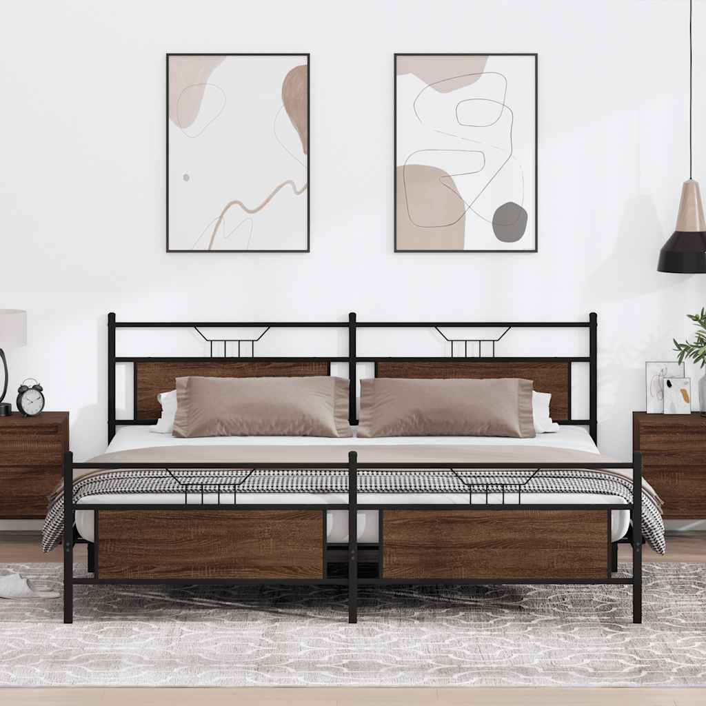 Bedframe zonder matras metaal bruin eikenkleur 193x203 cm