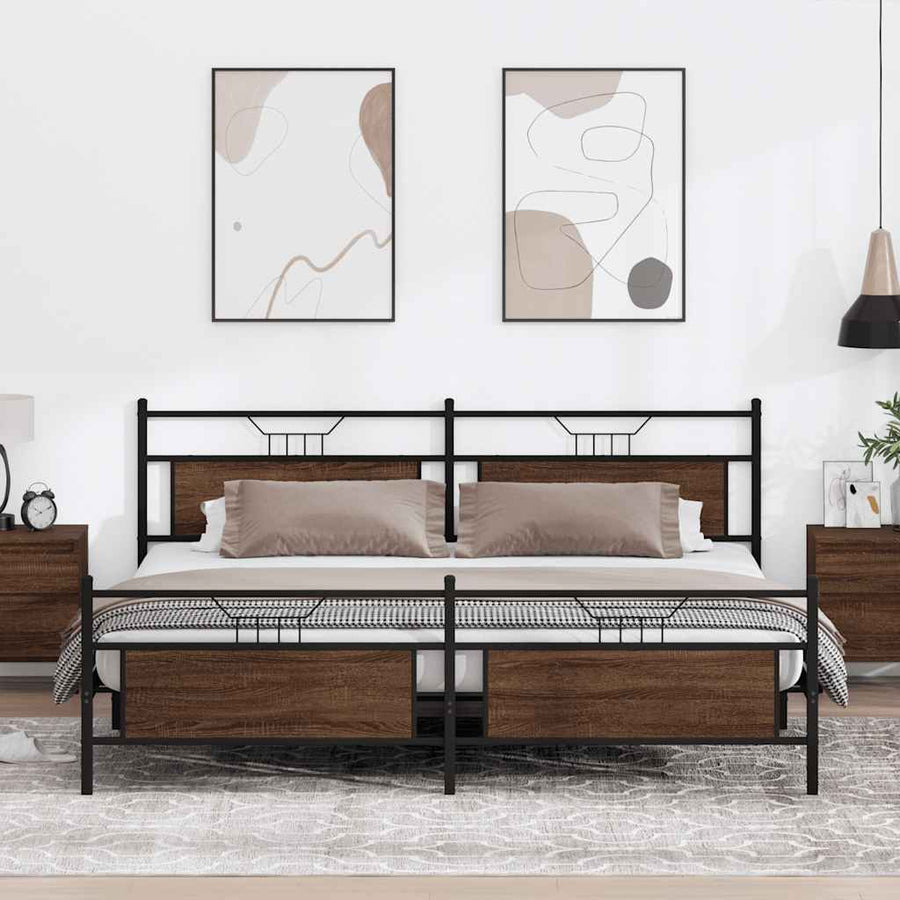 Bedframe zonder matras metaal bruin eikenkleur 193x203 cm