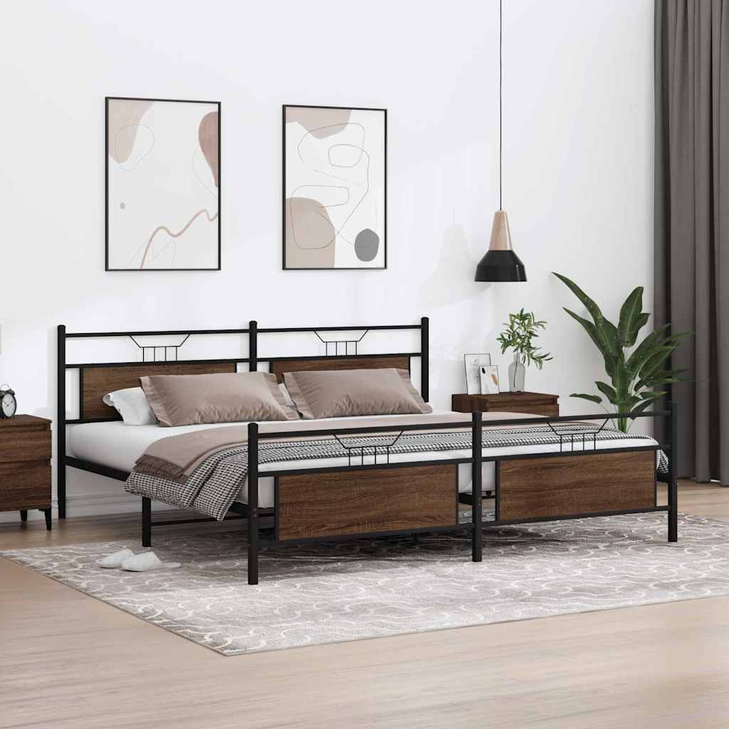 Bedframe zonder matras metaal bruin eikenkleurig 200x200 cm
