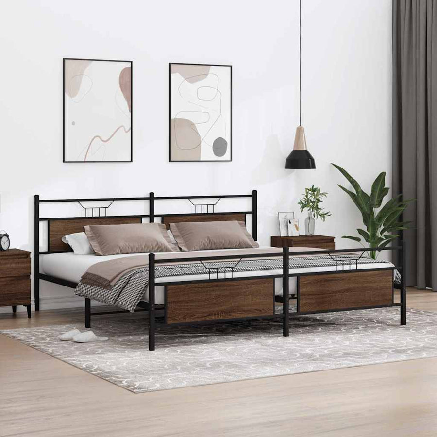 Bedframe zonder matras metaal bruin eikenkleurig 200x200 cm