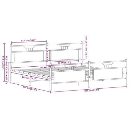 Bedframe zonder matras metaal bruin eikenkleurig 200x200 cm