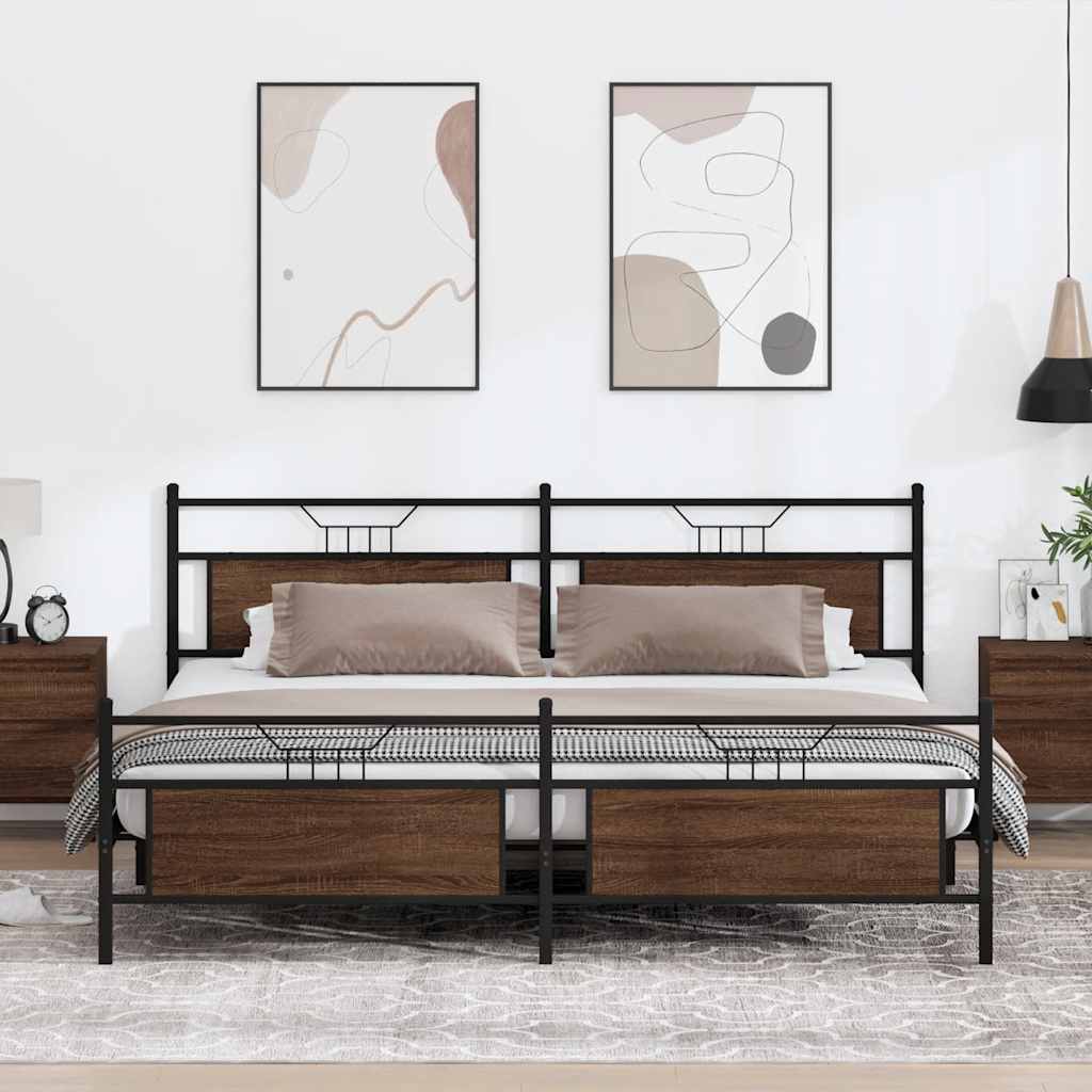 Bedframe zonder matras metaal bruin eikenkleurig 200x200 cm
