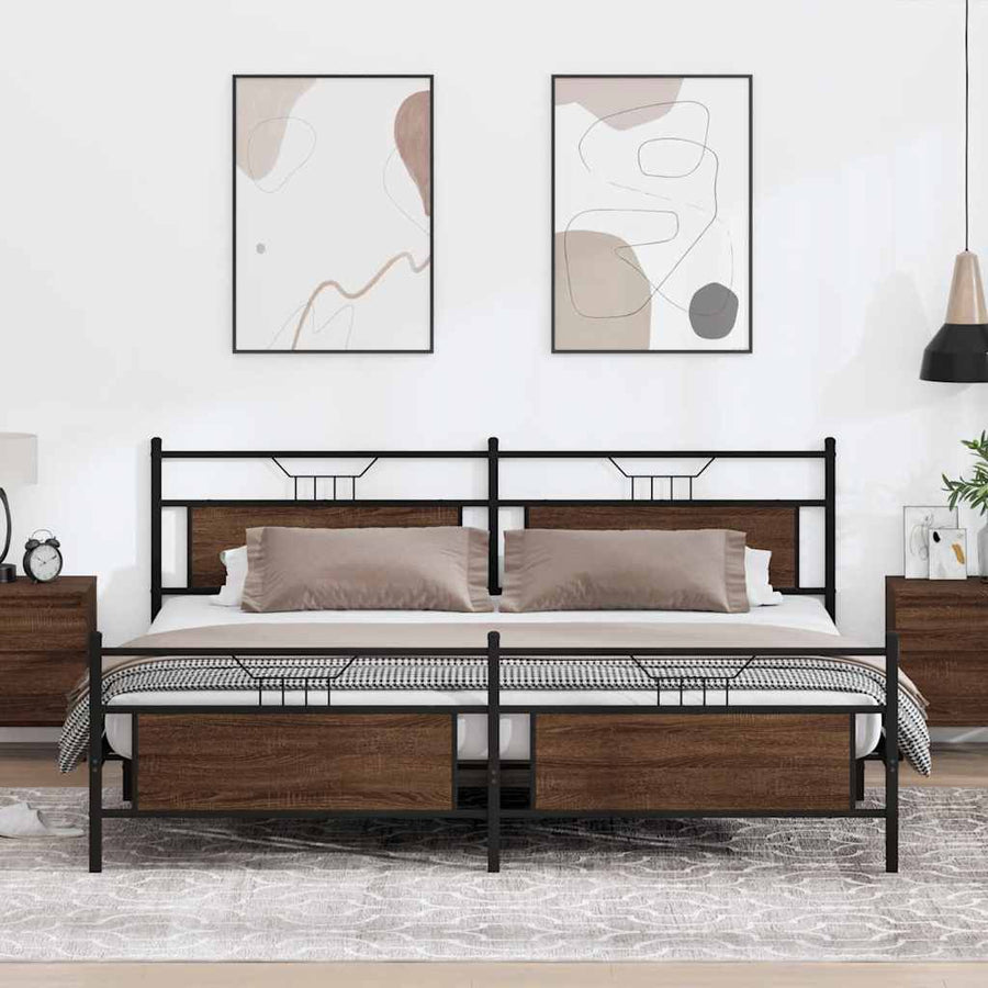 Bedframe zonder matras metaal bruin eikenkleurig 200x200 cm