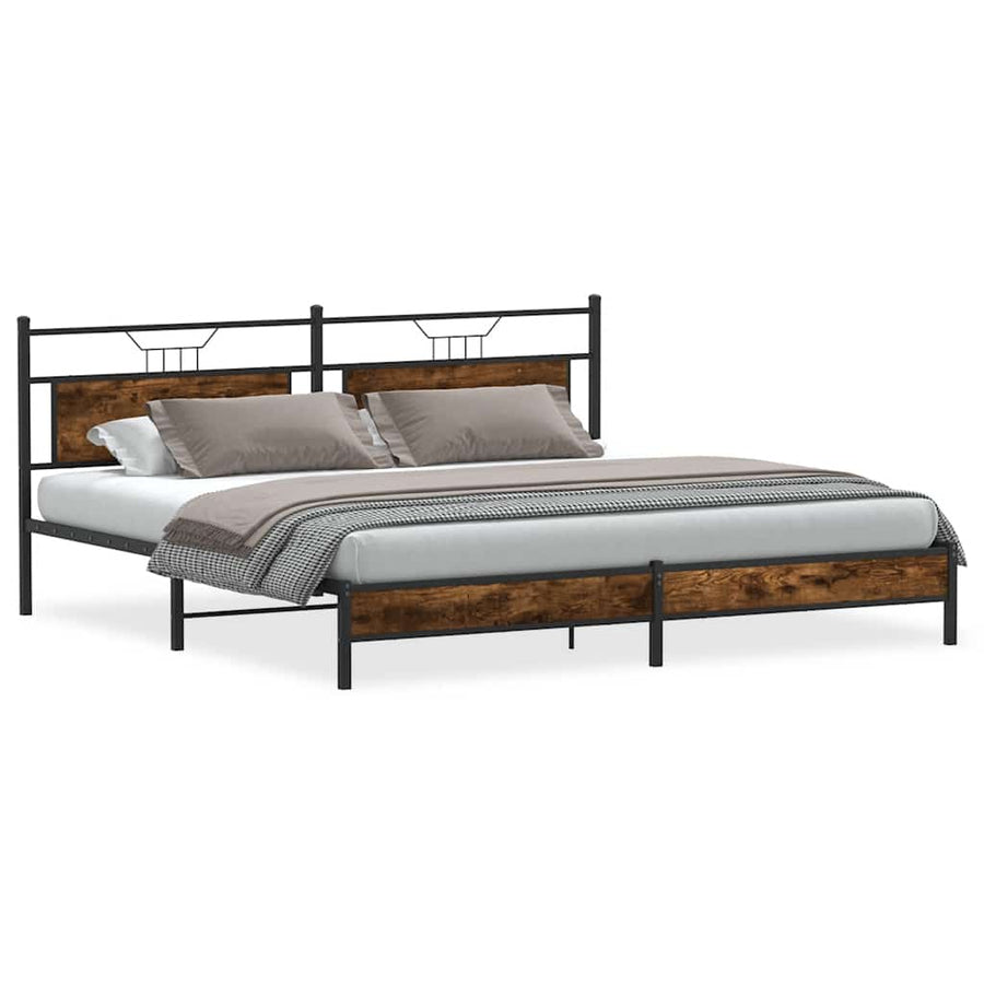Bedframe zonder matras metaal gerookt eikenkleurig 193x203 cm