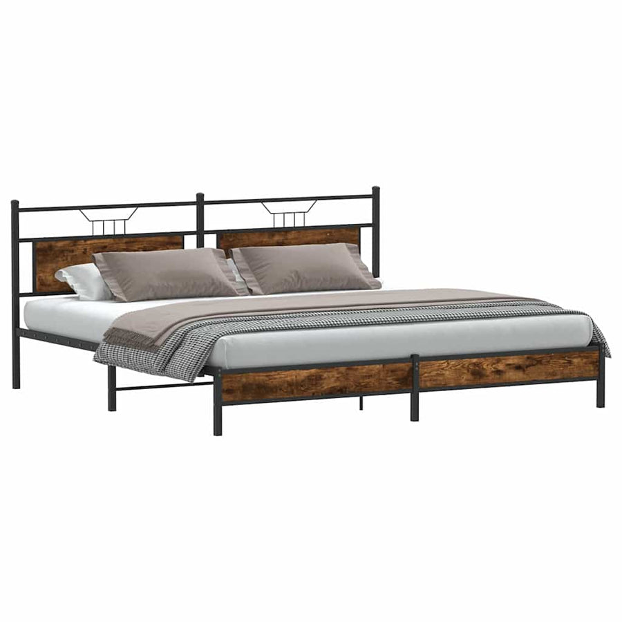 Bedframe zonder matras metaal gerookt eikenkleurig 193x203 cm
