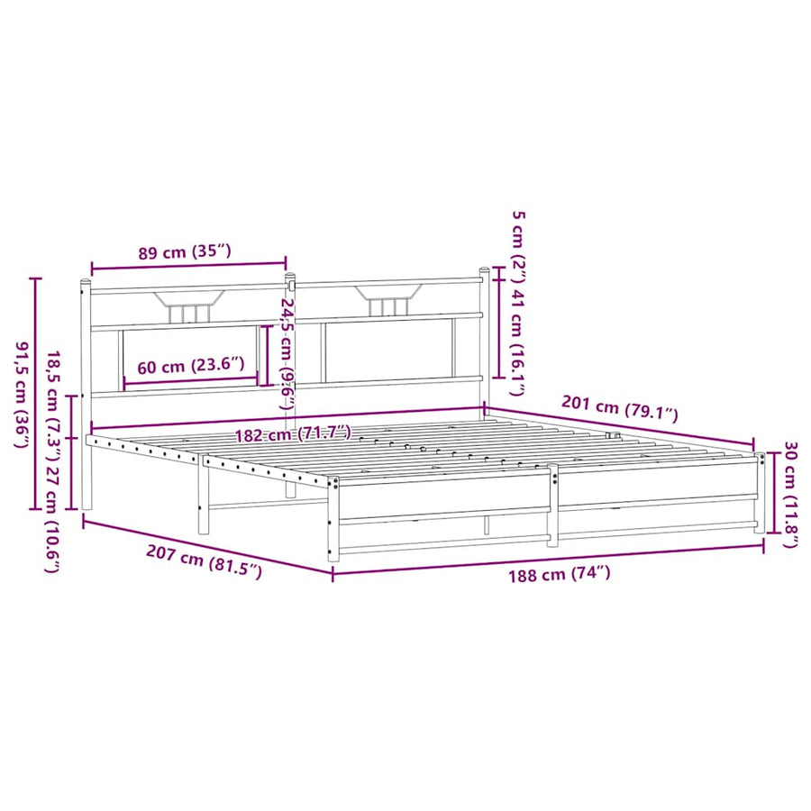 Bedframe zonder matras metaal gerookt eikenkleurig 180x200 cm