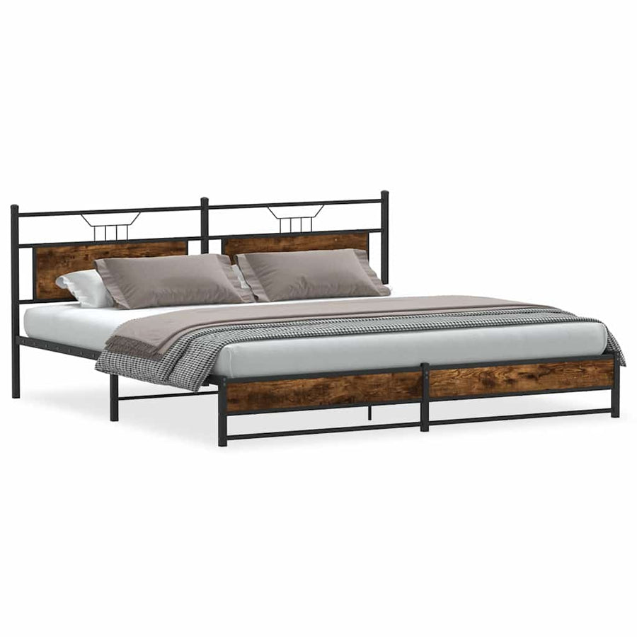 Bedframe zonder matras metaal gerookt eikenkleurig 193x203 cm