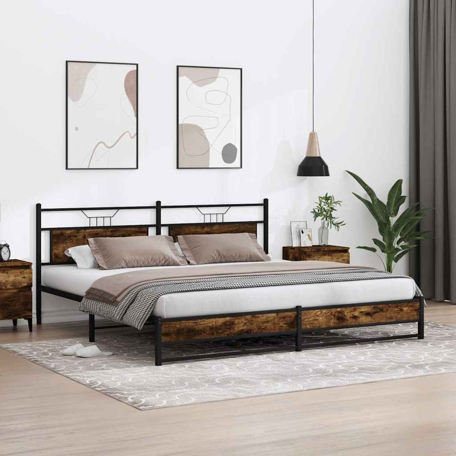 Bedframe zonder matras metaal gerookt eikenkleurig 193x203 cm