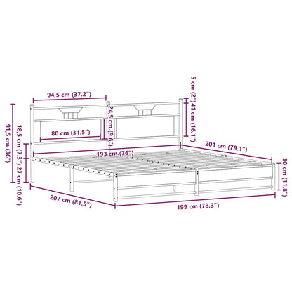 Bedframe zonder matras metaal gerookt eikenkleurig 193x203 cm