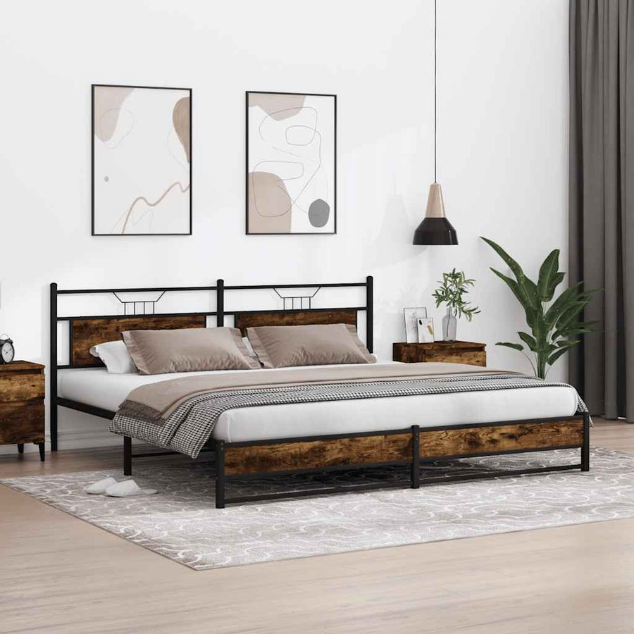 Bedframe zonder matras metaal gerookt eikenkleurig 200x200 cm