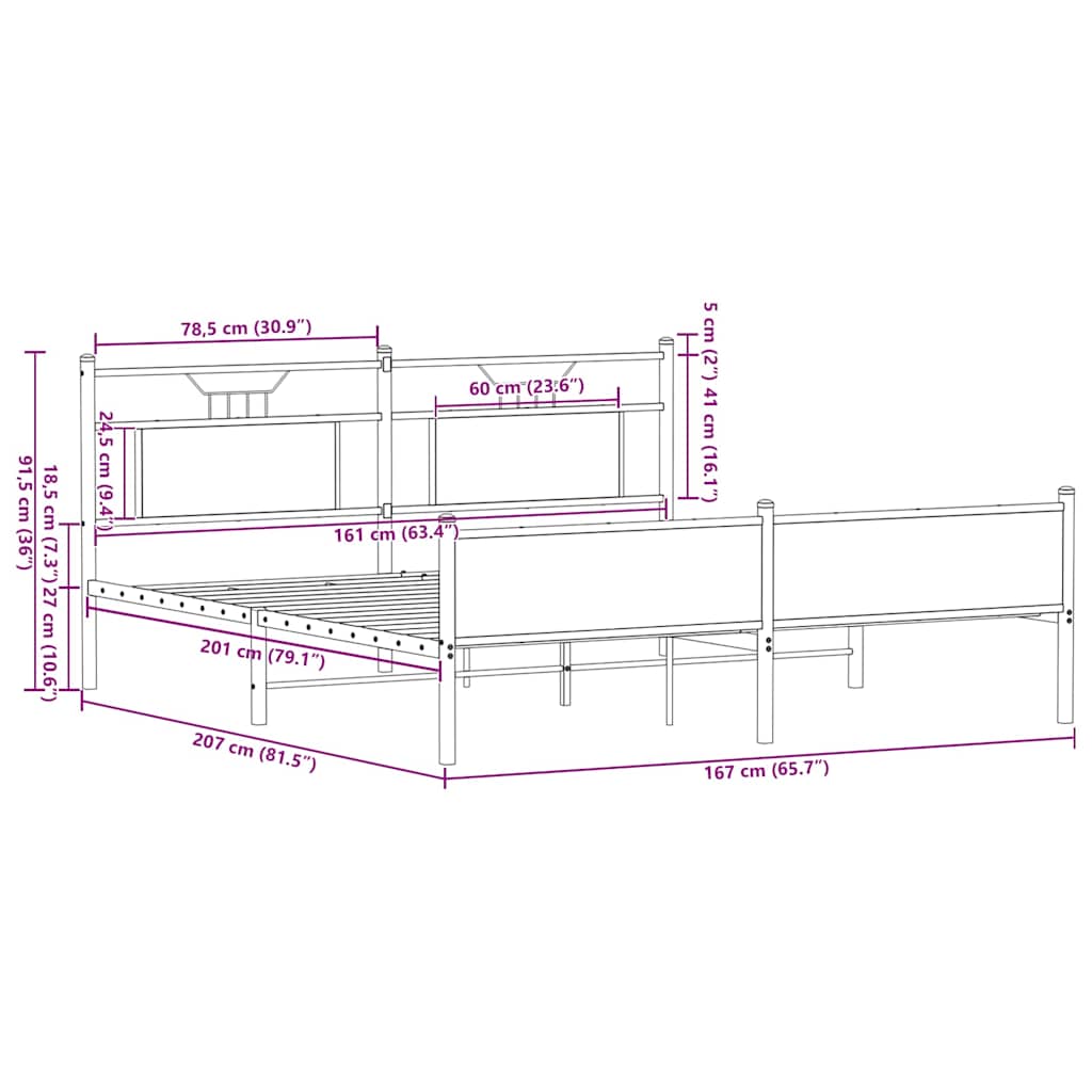 Bedframe zonder matras metaal gerookt eikenkleurig 160x200 cm