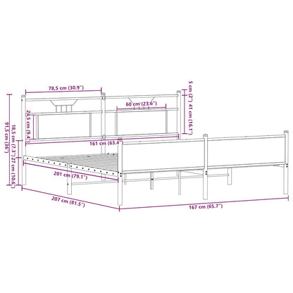 Bedframe zonder matras metaal gerookt eikenkleurig 160x200 cm