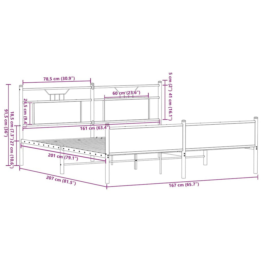 Bedframe zonder matras metaal gerookt eikenkleurig 160x200 cm