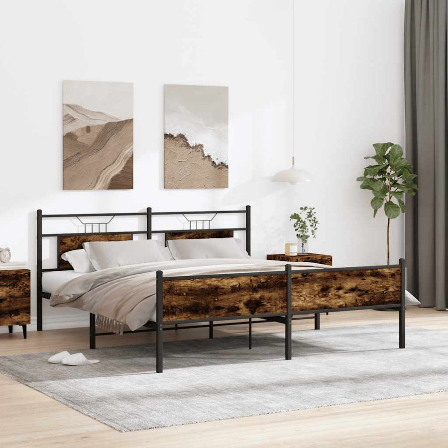 Bedframe zonder matras metaal gerookt eikenkleurig 160x200 cm