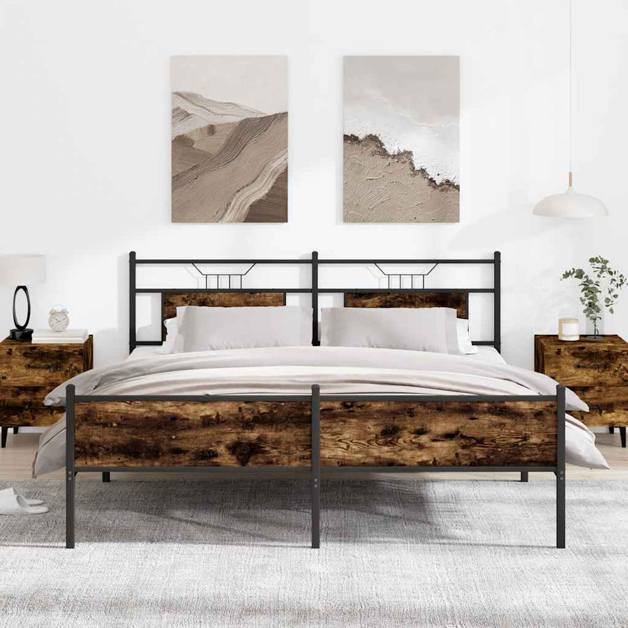 Bedframe zonder matras metaal gerookt eikenkleurig 180x200 cm