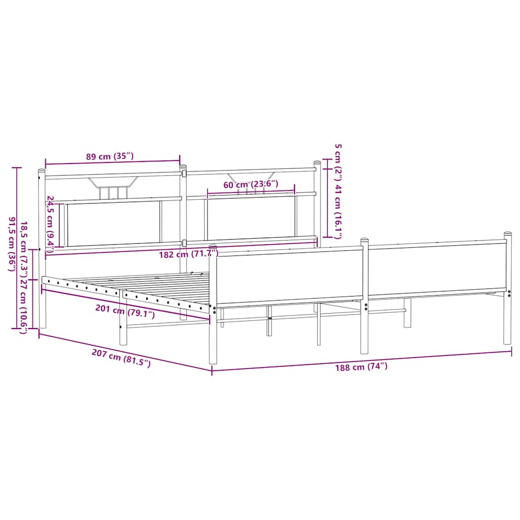 Bedframe zonder matras metaal gerookt eikenkleurig 180x200 cm