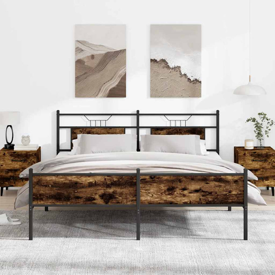 Bedframe zonder matras metaal gerookt eikenkleurig 183x213 cm