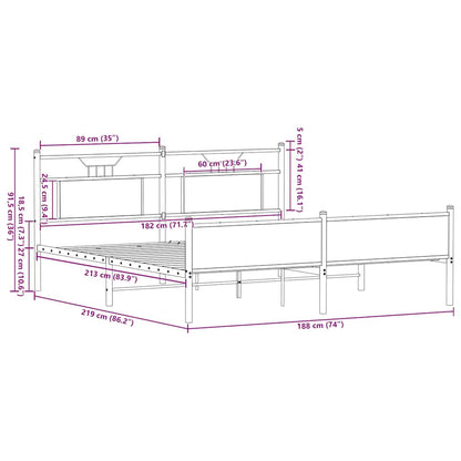 Bedframe zonder matras metaal gerookt eikenkleurig 183x213 cm