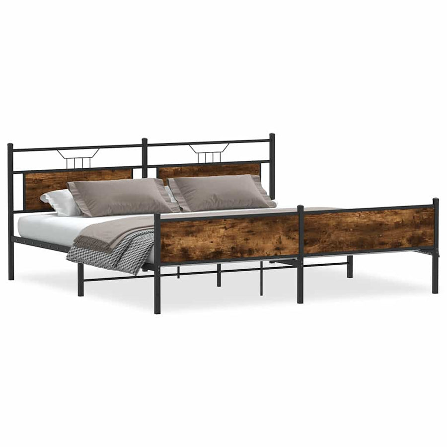 Bedframe zonder matras metaal gerookt eikenkleurig 193x203 cm