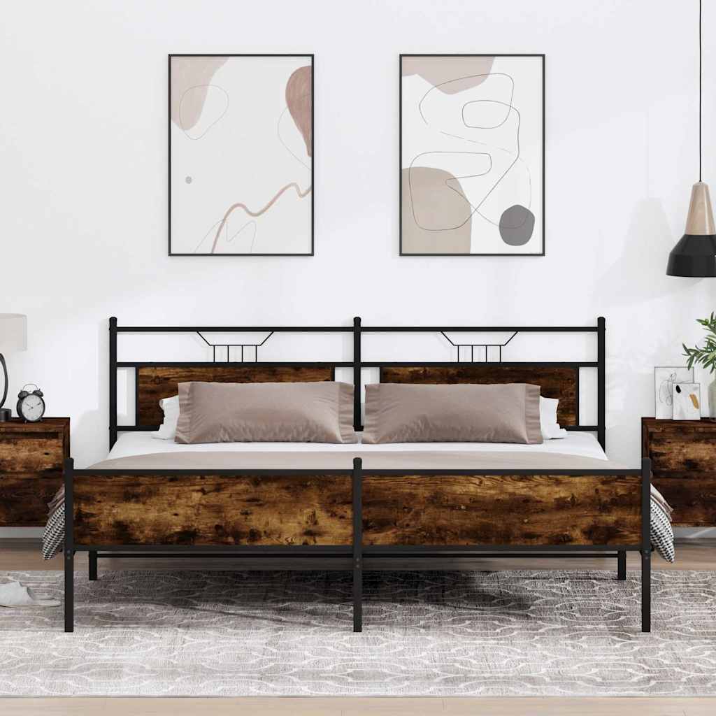 Bedframe zonder matras metaal gerookt eikenkleurig 193x203 cm