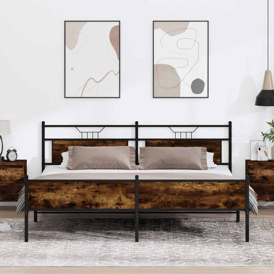 Bedframe zonder matras metaal gerookt eikenkleurig 193x203 cm