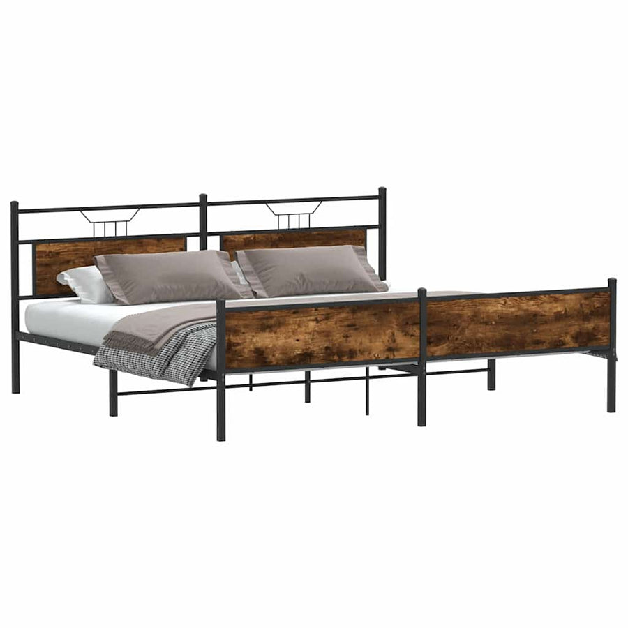 Bedframe zonder matras metaal gerookt eikenkleurig 193x203 cm