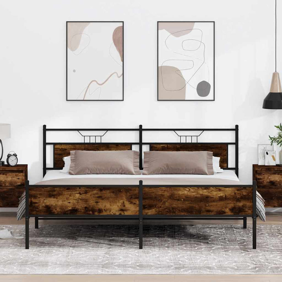 Bedframe zonder matras metaal gerookt eikenkleurig 200x200 cm