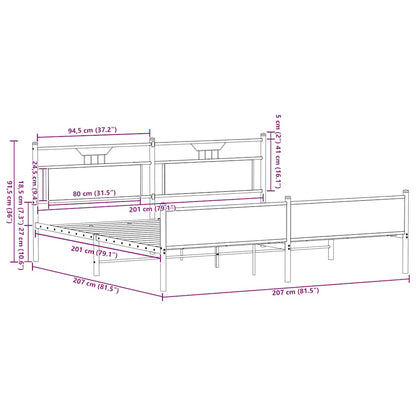 Bedframe zonder matras metaal gerookt eikenkleurig 200x200 cm