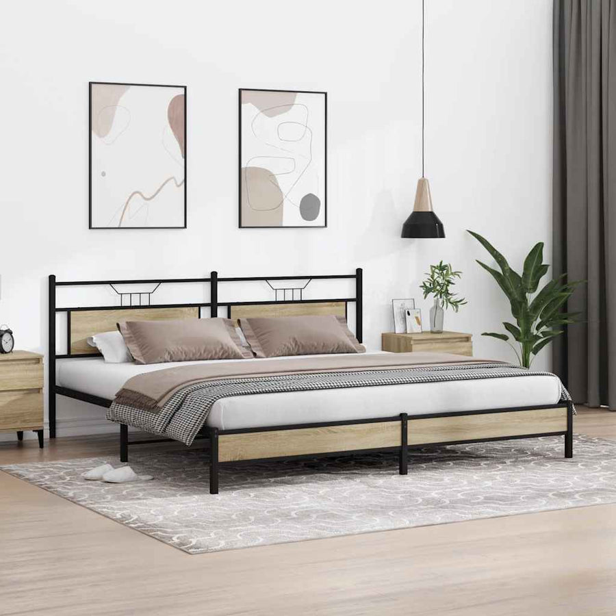 Bedframe zonder matras metaal sonoma eikenkleurig 193x203 cm