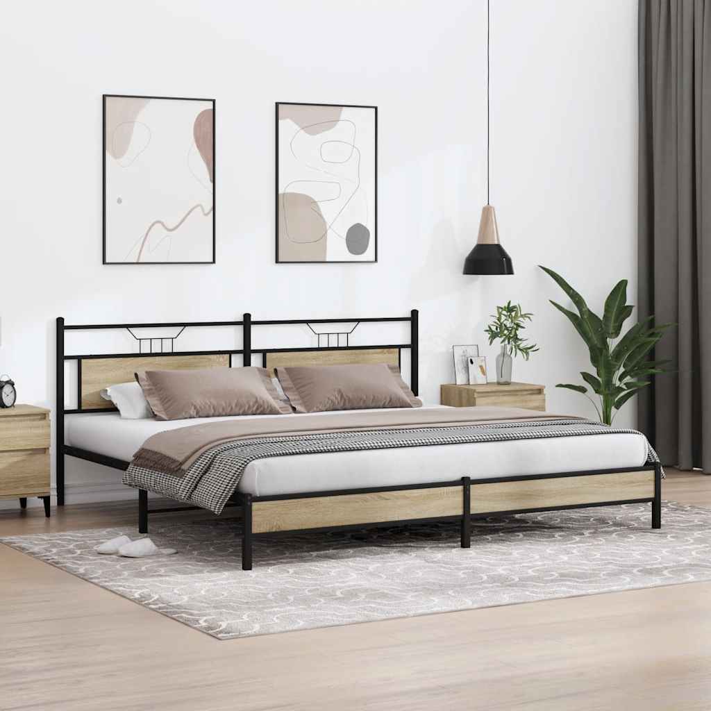 Bedframe zonder matras metaal sonoma eikenkleur 200x200 cm