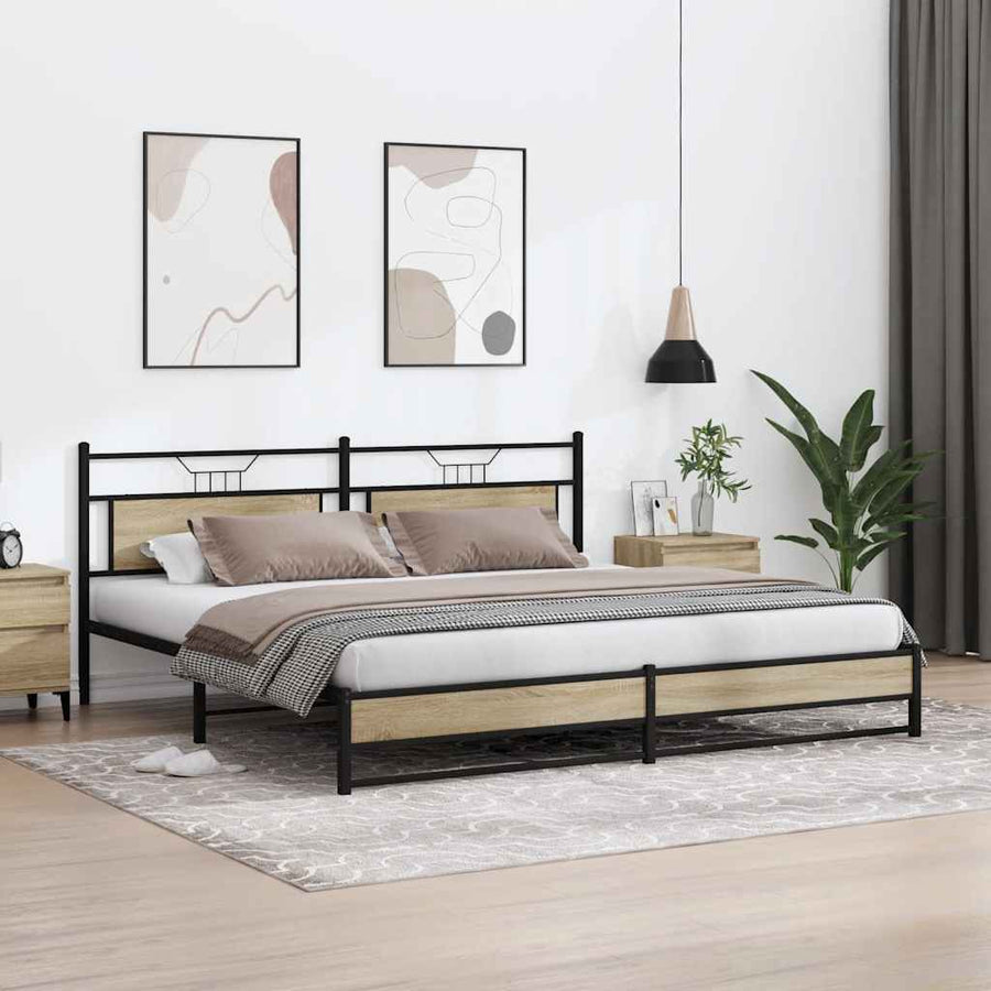 Bedframe zonder matras metaal sonoma eikenkleurig 193x203 cm