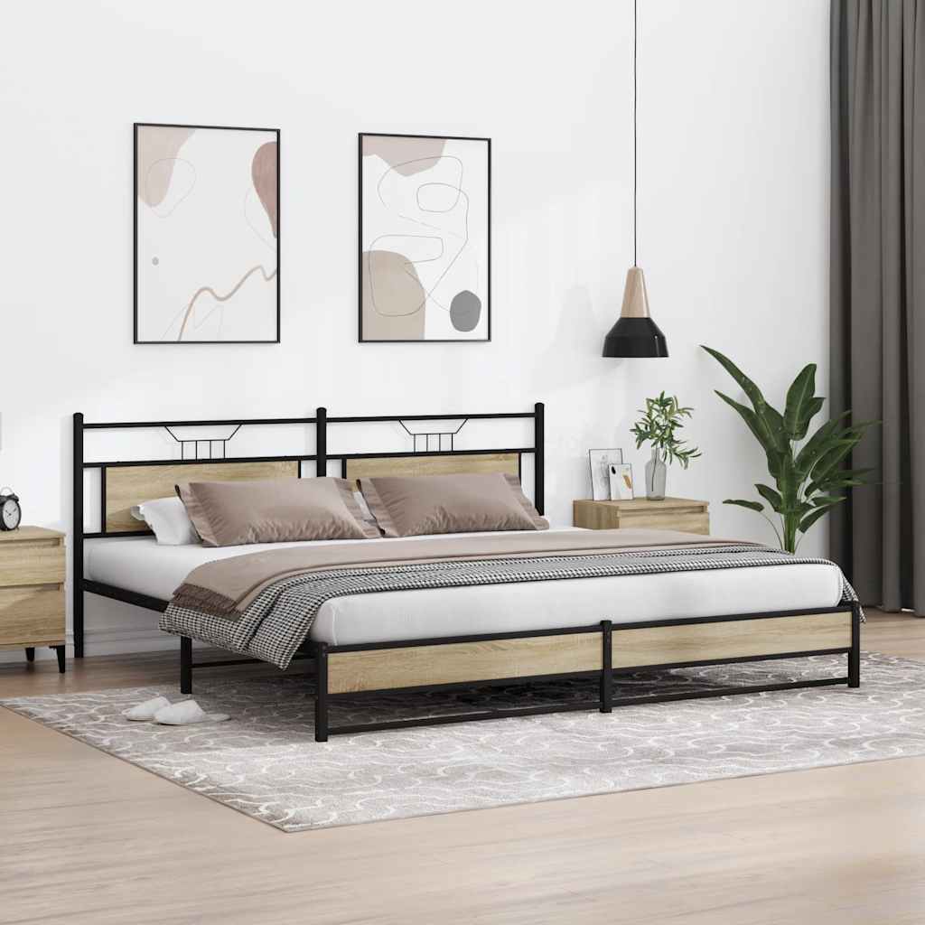 Bedframe zonder matras metaal sonoma eikenkleur 200x200 cm