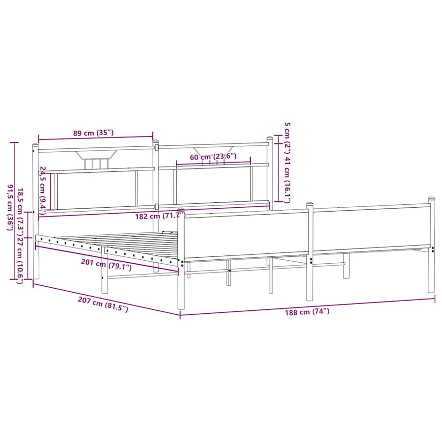 Bedframe zonder matras metaal sonoma eikenkleurig 180x200 cm
