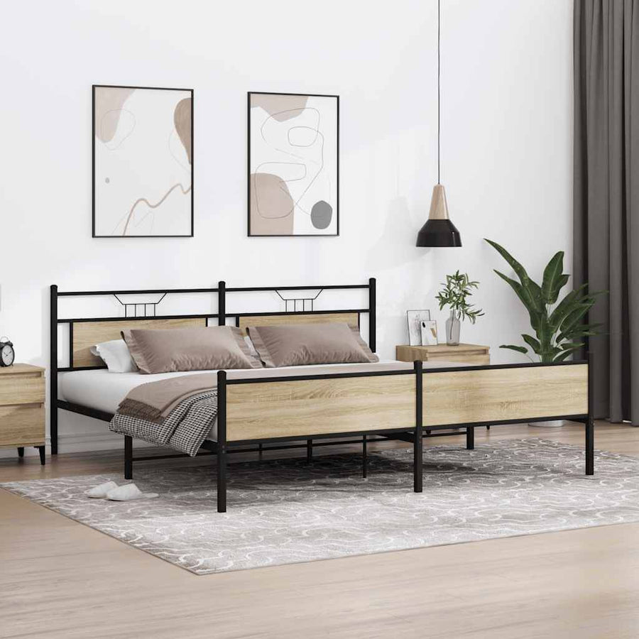 Bedframe zonder matras metaal sonoma eikenkleurig 193x203 cm